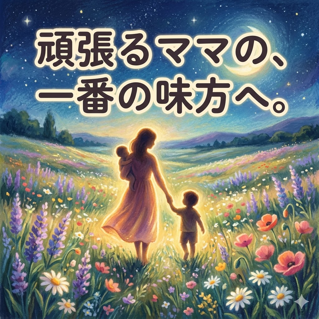 月明かりの下を歩く、温かな母親のシルエット。