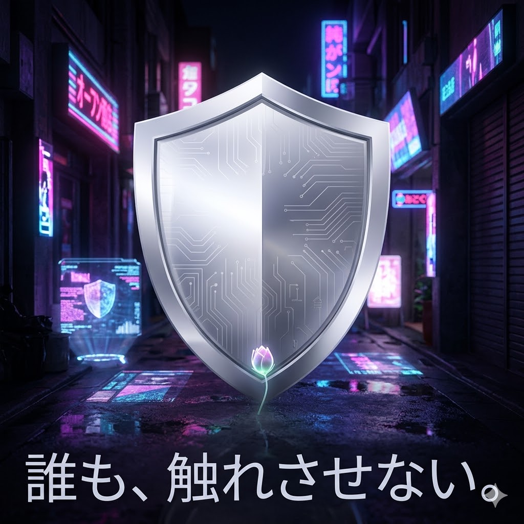 ネオンの路地裏で一輪の花を護る銀の盾。