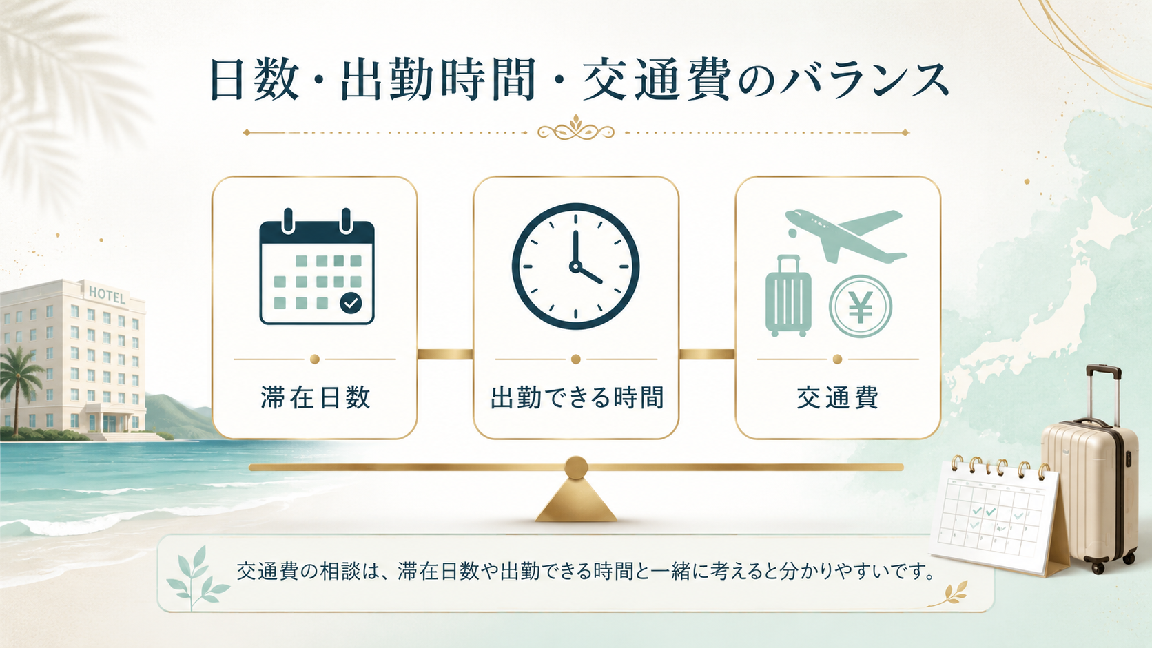 沖縄出稼ぎで滞在日数や出勤時間や交通費のバランスを見る図解