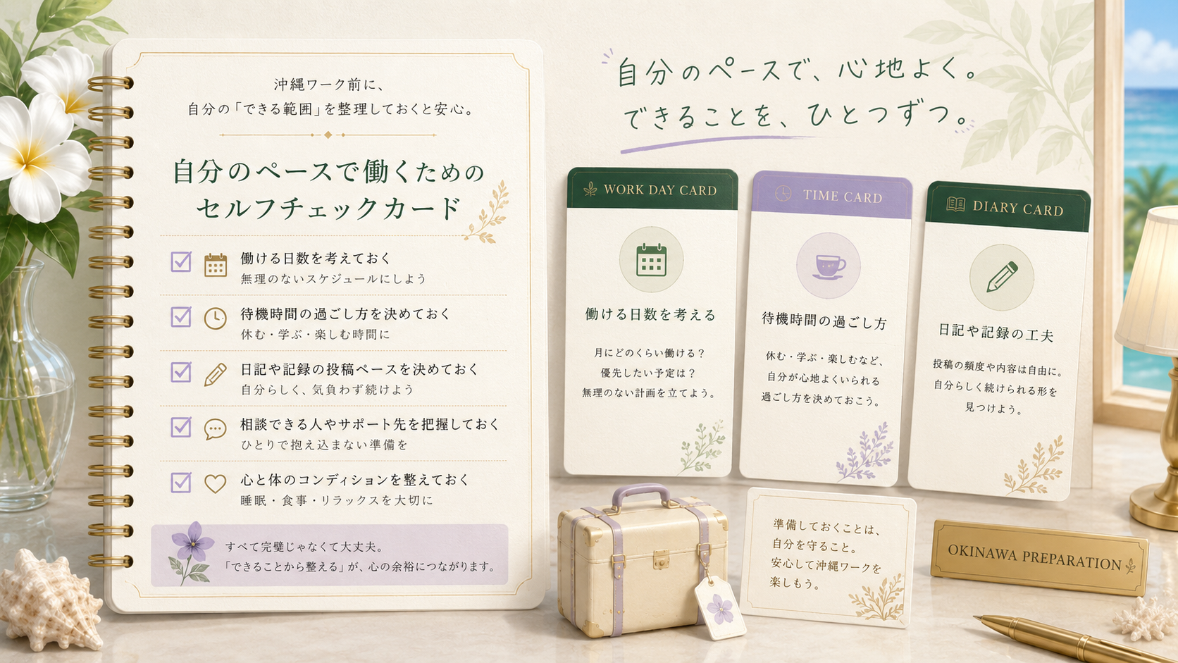 沖縄出稼ぎ前にできる範囲を整理する自己チェックカード風イメージ