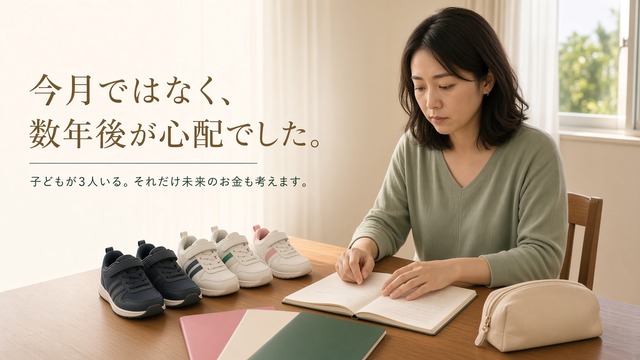 3人の子どもの将来に必要なお金について考える32歳の母親