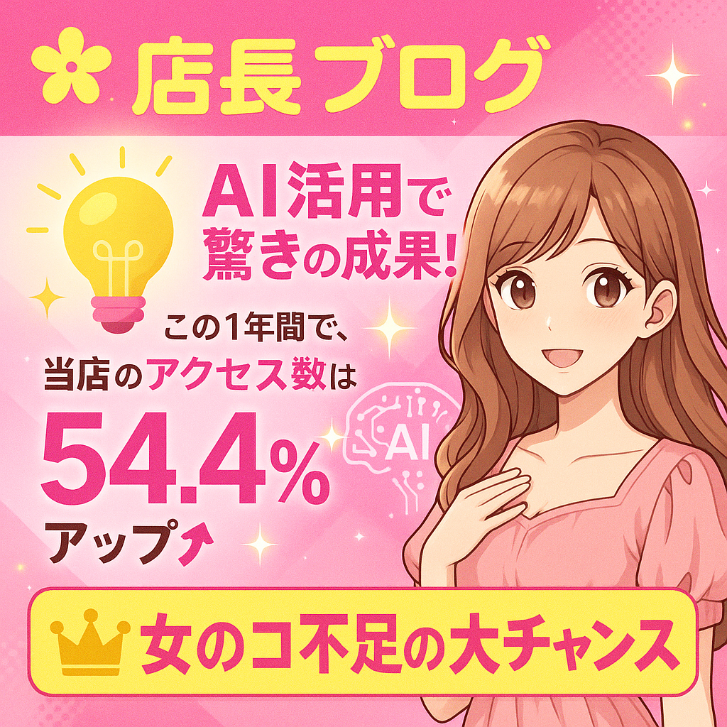 AI活用でアクセス数54.4%アップ！店長ブログ 女のコ不足の大チャンス