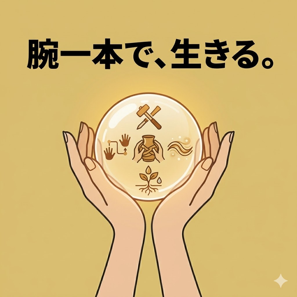 水晶玉を優しく包み込む女性の手。光と再生をイメージしたイラスト。