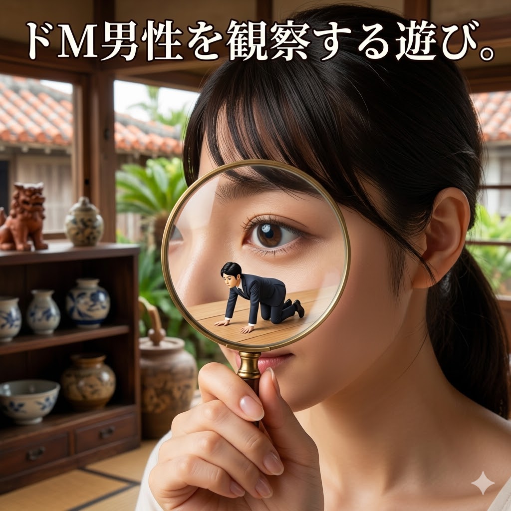 虫眼鏡で男を見る女性