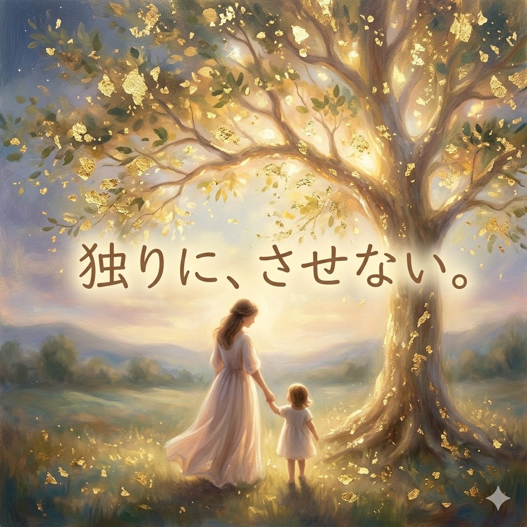 守護の木と「独りに、させない。」の文字。