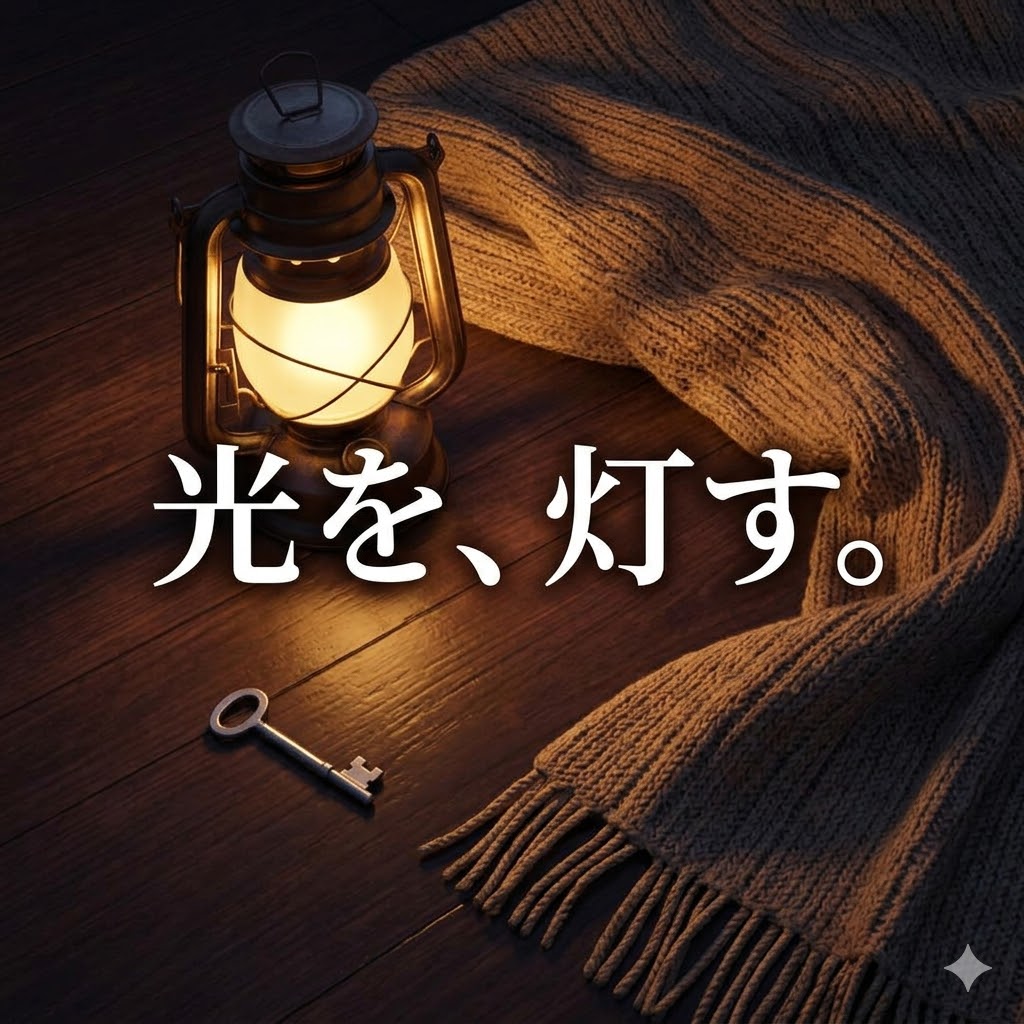 暗い部屋に灯る銀色のランタンと、一筋の光を反射する鍵。