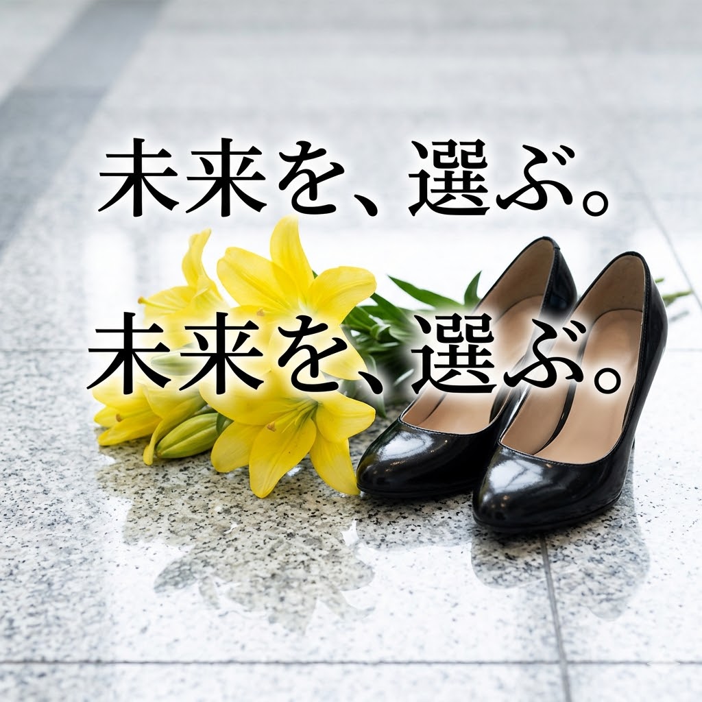 エレガントなパンプスと百合の花。誇り高き未来。