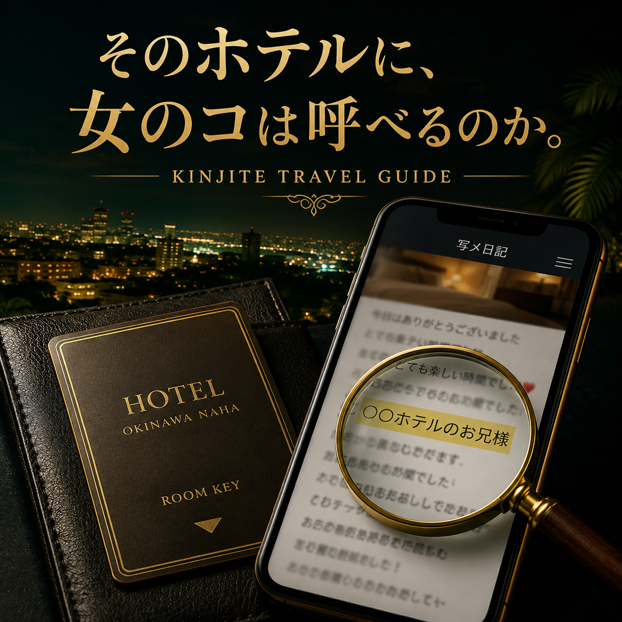 那覇のホテル利用可否を調べるためのホテルカードキーとスマートフォン