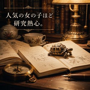 ノートや真鍮のコンパスが並ぶ温かい書斎の机