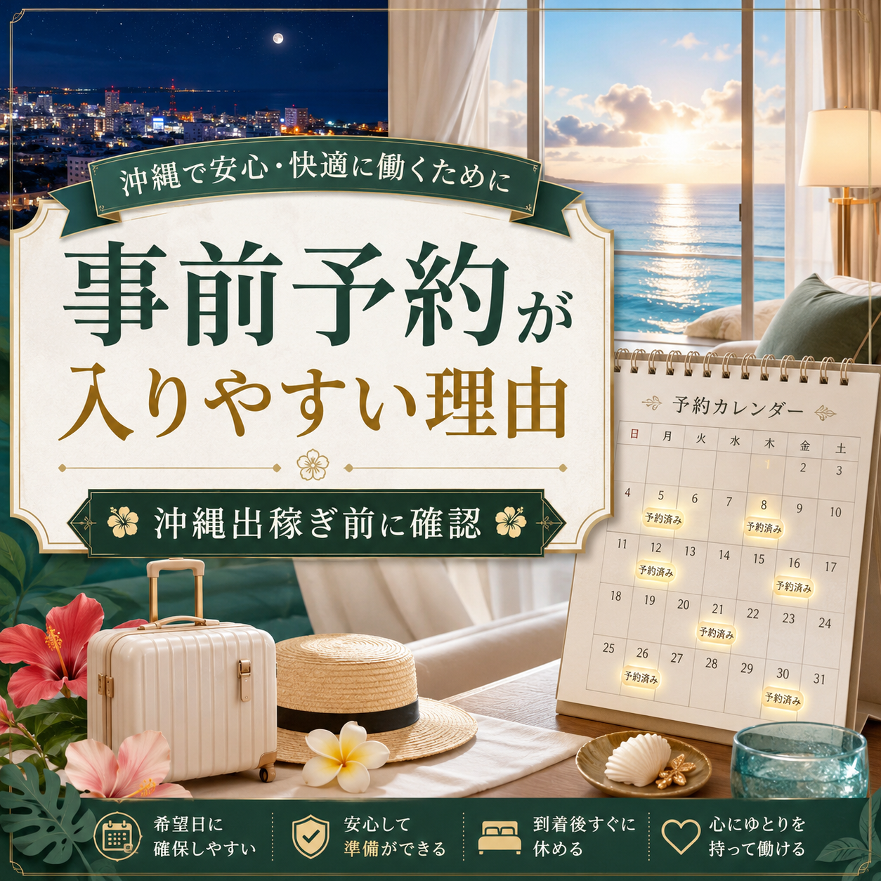 沖縄出稼ぎで県外女性に事前予約が入りやすくなっている理由を伝えるアイキャッチ