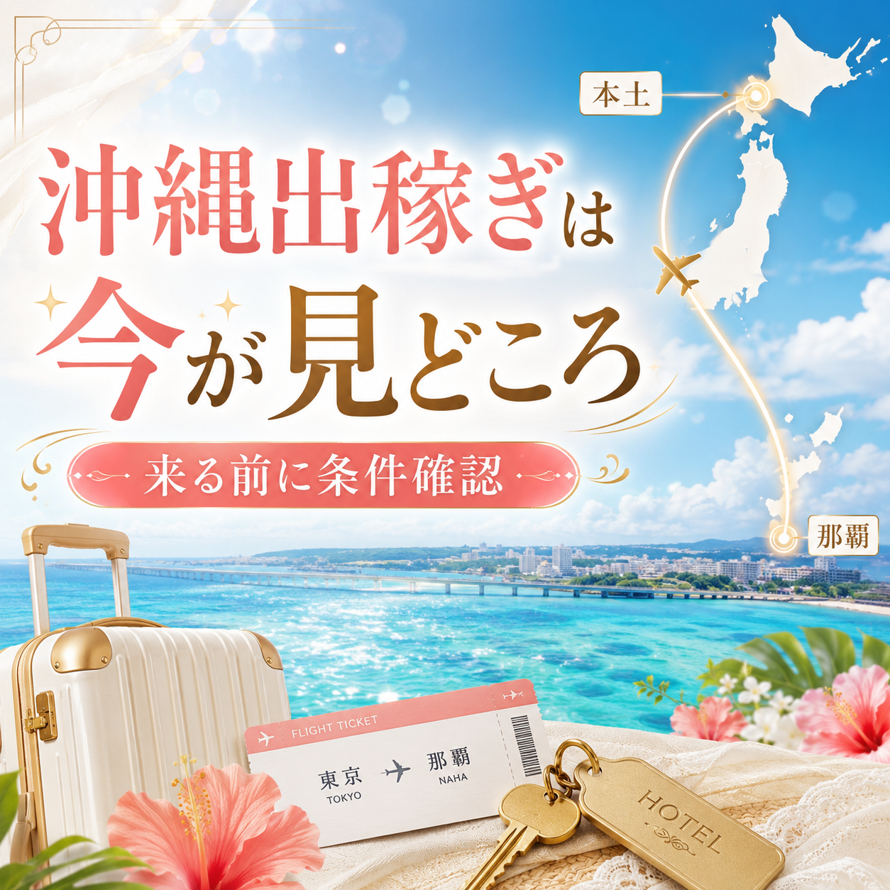 沖縄出稼ぎを検討する女性へ、来沖前の条件確認を案内するアイキャッチ画像