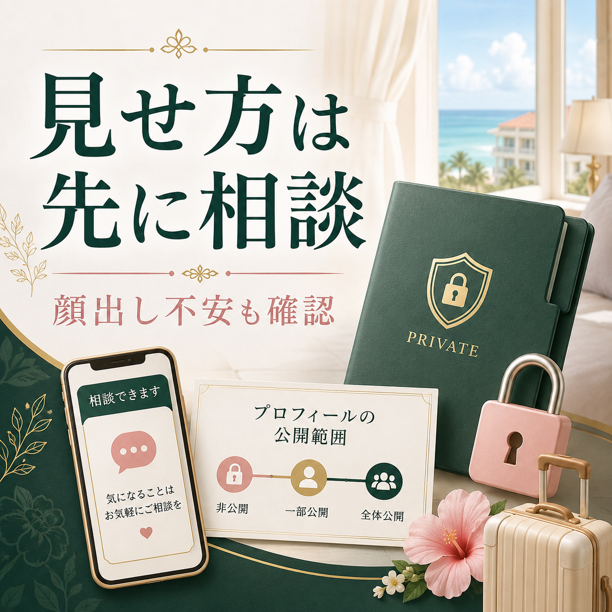 沖縄出稼ぎ前に顔出しやプロフィールの掲載範囲を相談できることを示すアイキャッチ画像