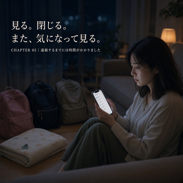 夜の薄暗いリビングで、床に座りスマホの求人ページを何度も開いては閉じる32歳のシングルマザー